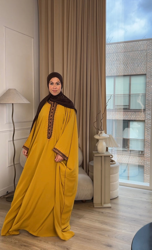 Embroidery Farasha - Mustard & Chocolate